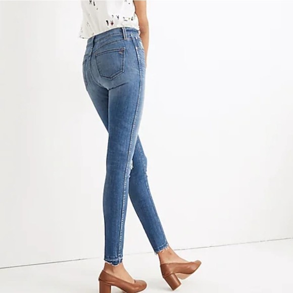 Madewell 10" High Rise Skinny Jeans Drop Step Hem 24P Blue Distressed Denim - Picture 2 of 10